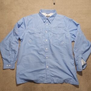 Habit 40+ Solar Factor Long Sleeve Button Down Shirt Mens Size XL Blue White